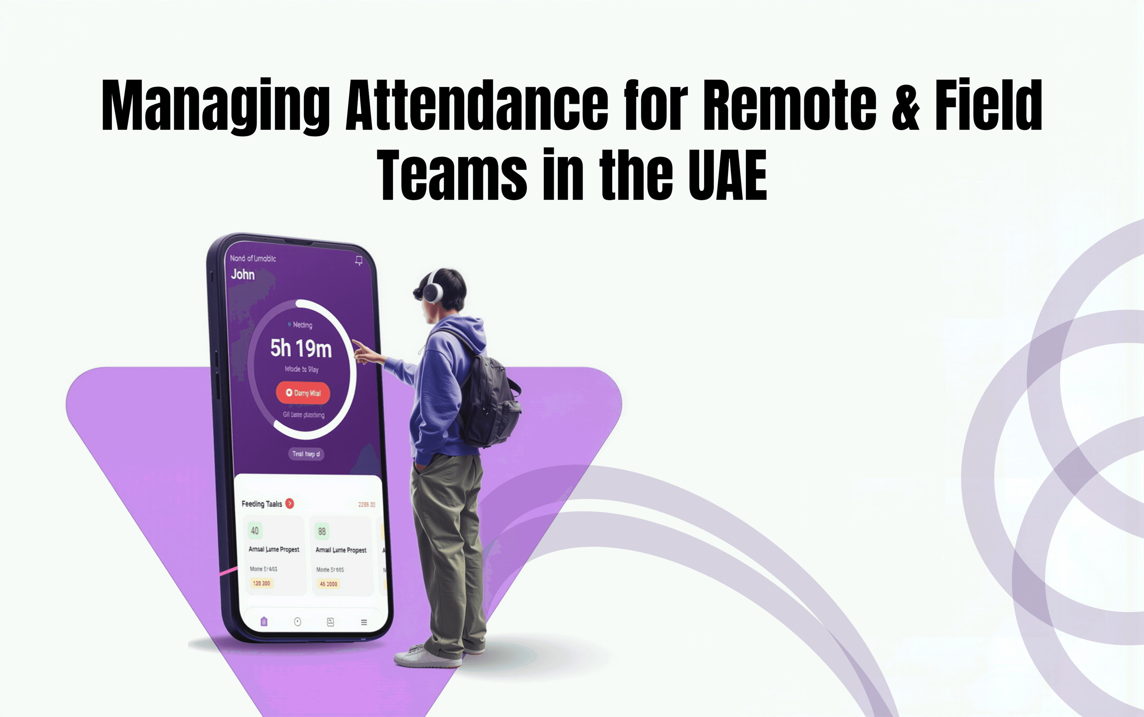 Managing attendance for remote and field teams in the UAE — an employee checking in on a large mobile attendance app showing tracked hours and shift status