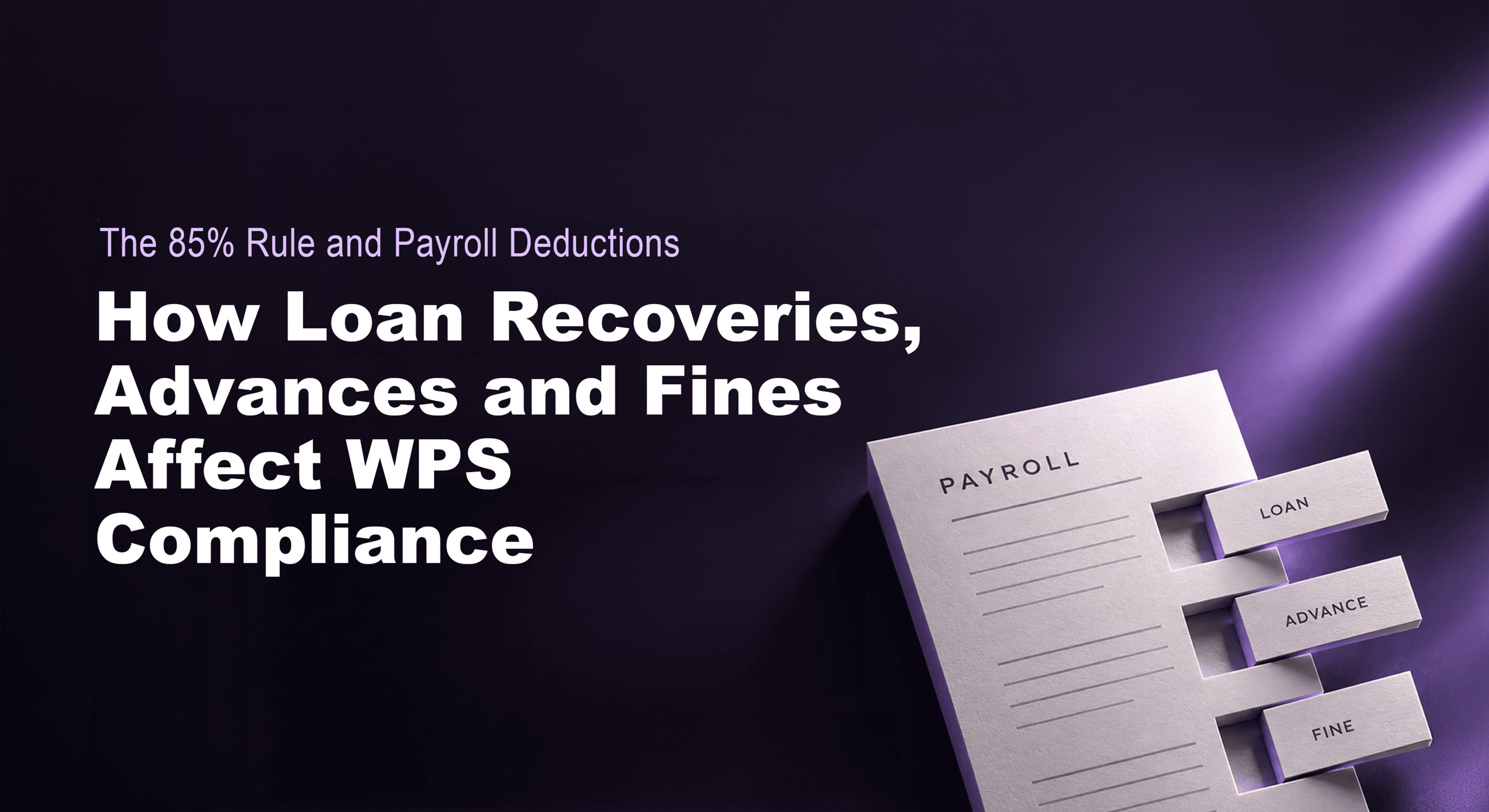 A paper payroll sheet with slotted tabs labelled Loan, Advance and Fine beside the headline 'How Loan Recoveries, Advances and Fines Affect WPS Compliance'